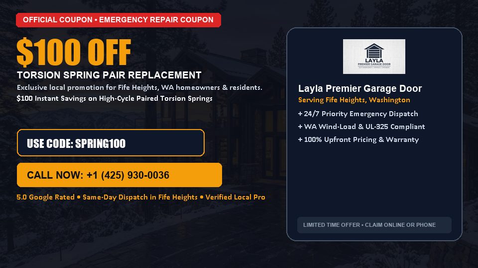 Layla Premier Garage Door $100 OFF Dual Torsion Spring Replacement in Fife Heights, WA
