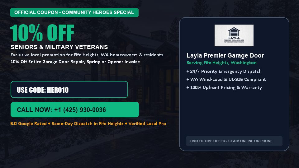Layla Premier Garage Door 10% OFF Seniors & Military Veterans in Fife Heights, WA